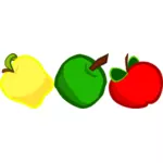 노란색, 녹색 및 빨간색 애플 벡터 이미지