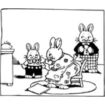 Vektorový obrázek rodiny obtloustlé králíků v obývacím pokoji