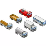 Vektör resim dört kamyon, otobüs ve itfaiye kamyonu