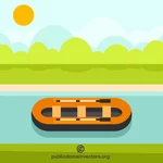 Schlauchboot auf der Flussoberfläche
