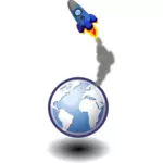 火箭对地球的空间中向量插图