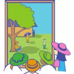 Мультфильма дети, глядя на окна