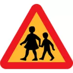 Crianças atravessando a estrada sinal vector
