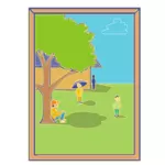Image clipart vectoriel des enfants qui jouent autour de l'école