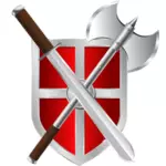 Vector drawing of sword, battleaxe and shield