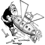 Santa attackerad av airshipen vektorritning