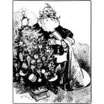 Vektorový obrázek staré Santa drží strom a dárky