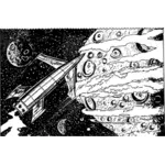 קומיקס מדע בדיוני רקטות ופצצות הכוכב ציור וקטורי