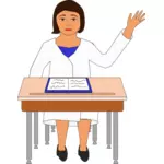 Illustrazione della ragazza alza la mano in classe per fare una domanda