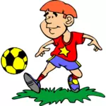 Komiks chłopiec gra piłka nożna wektorowa