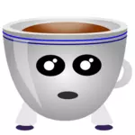 Imagem de uma xícara de café com olhos e boca