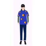 ناقلات التوضيح من فتاة العصرية في قميص أزرق مع نمط البرتقال