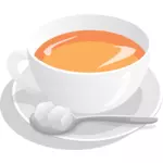 Illustrazione vettoriale della tazza di tè, servito su un piattino con zucchero e il cucchiaio