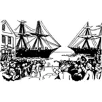पुराने के सदिश आरेखण बोस्टन बंदरगाह में जहाजों
