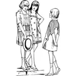 Ilustracja wektorowa sztuki linii trzy panienki na czacie na bruk