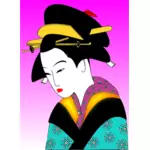 रंगीन किमोनो वेक्टर ड्राइंग में जापानी महिला