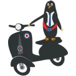 פינגווין על קטנוע בתמונה וקטורית.