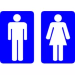 Vektorový obrázek modré mužských a ženských obdélníkové WC příznaků