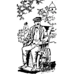 Vektorové grafiky člověka ve starém stylu vozíku