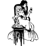 Havalı kadın sandalyede bir şarap tadını vektör çizim