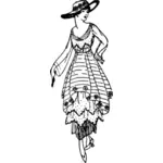 années 70 femme dans une robe de soirée avec chapeau vecteur une image clipart