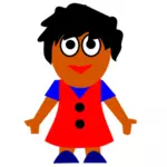 Clip-art vector feliz garota afro-americana de vestido vermelho