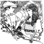 ציור של גבר צעיר ואישה ב בחוץ שורה וקטורי