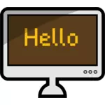 Vektorikuva pöytätietokoneesta, jonka näytössä on sana HELLO